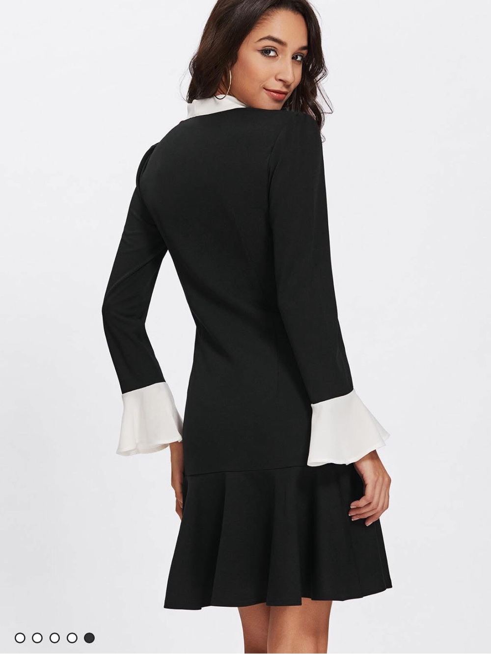 SHEIN Black and White Long Sleeve Bow Midi Dress - Picture 5 of 5
